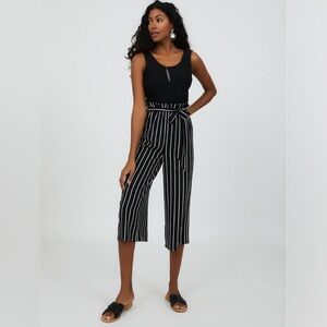Sleeveless 2fer Paperbag Waist Striped Jumpsuit